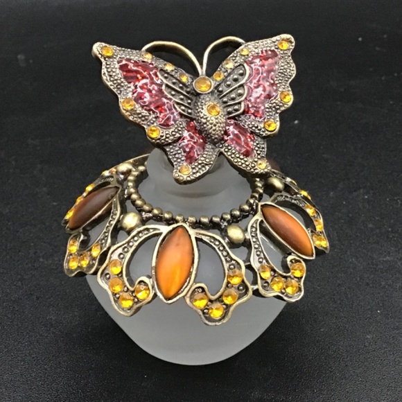 Perfume Bottle Retro Frosted Butterfly enamelled jewelled Lid Perfume Bottle - Picture 3 of 7